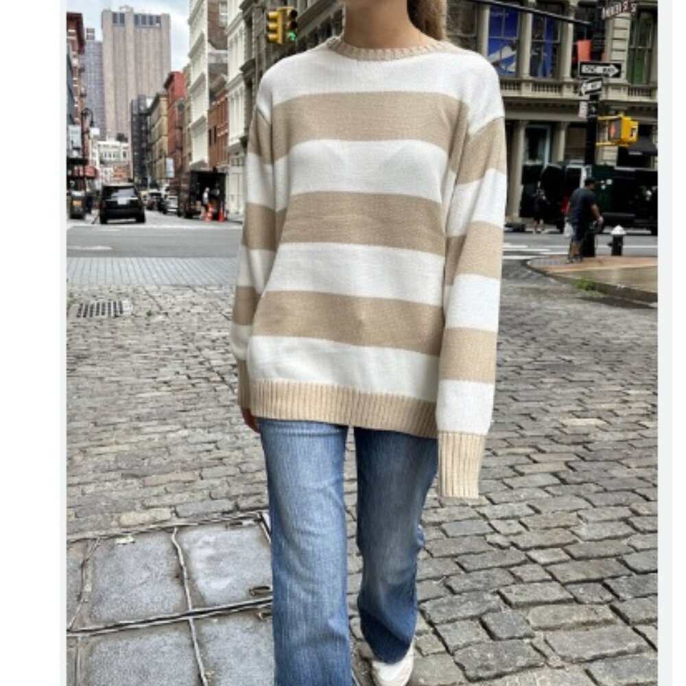 Brandy Melville Brianna Thick Stripe Sweater, Tan & Cream | One Size